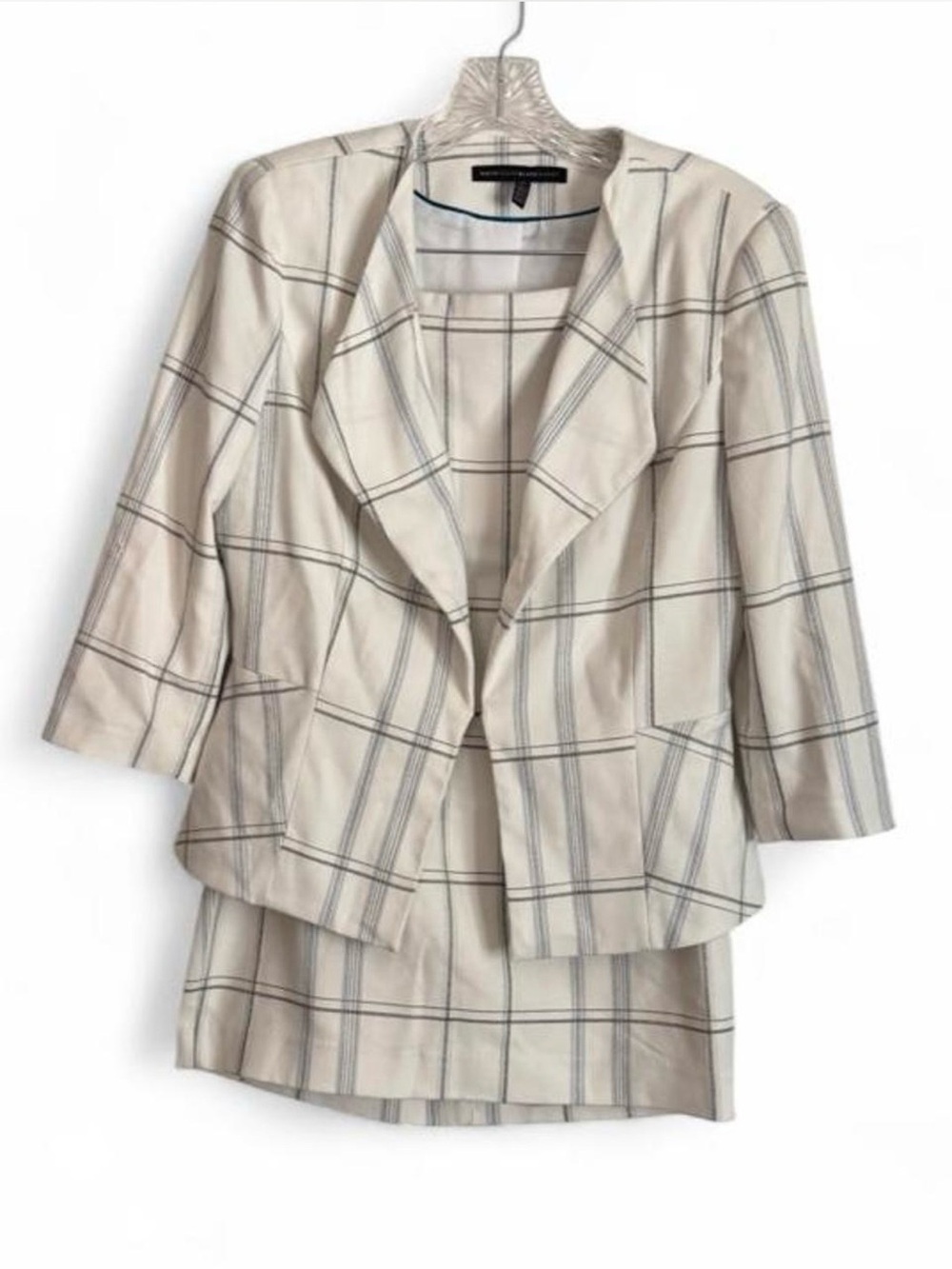 White House Black Market Cream Windowpane Blazer and skirt suit